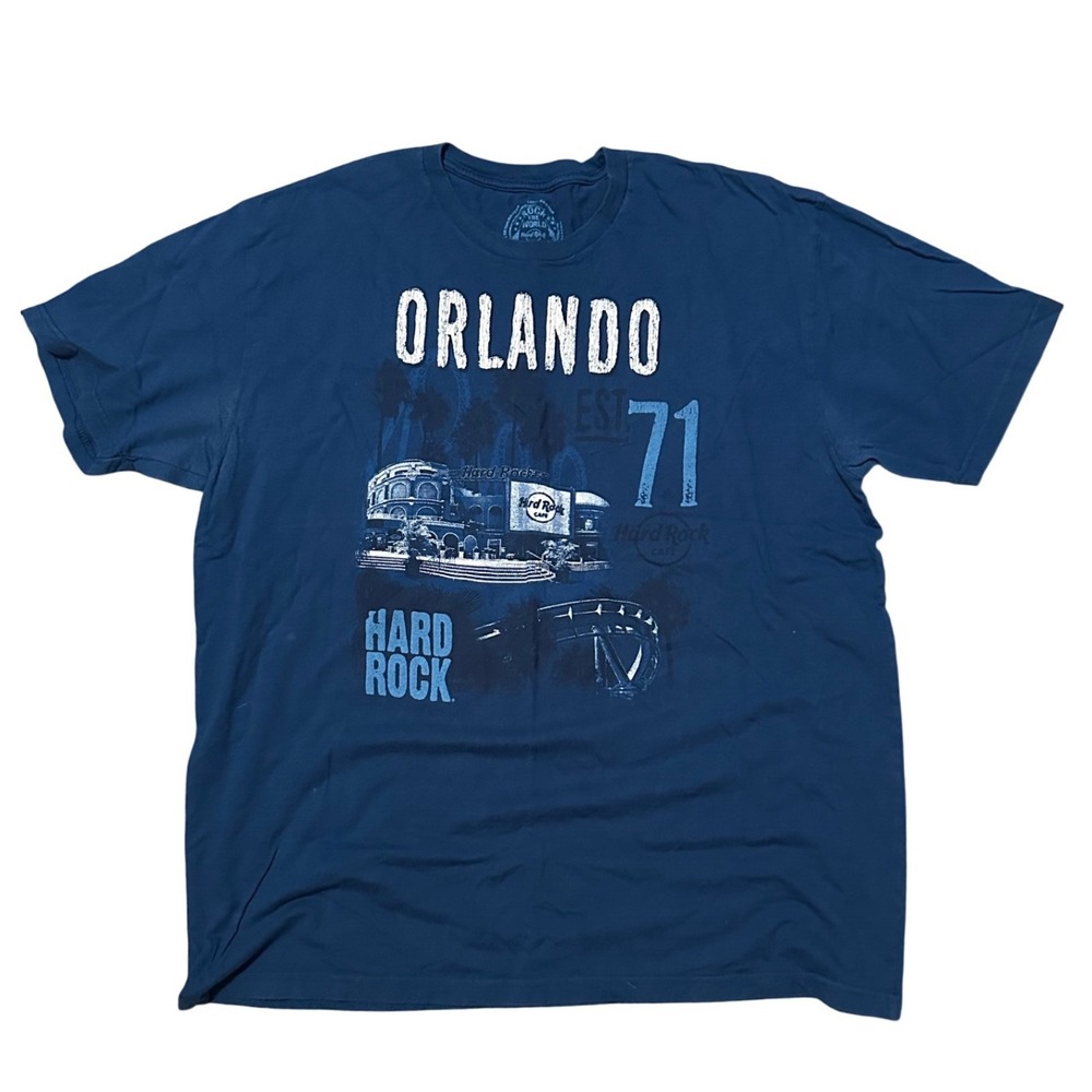 Hard Rock Cafe Orlando T-Shirt Mens 2XL Navy Blue Graphic Short Sleeve Cotton